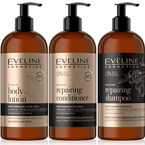 Восстанавливающий шампунь и бальзам для сухих и поврежденных волос от Eveline Cosmetic
