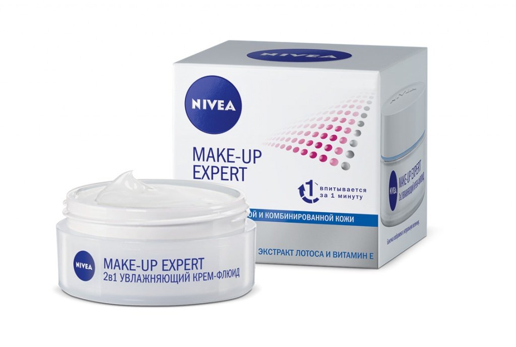 Крем-флюид увлажняющий 2в1 для жирной и комбинированной кожи, Nivea Make-up Expert Cream, 50 мл Источник: mybeautybox.ru