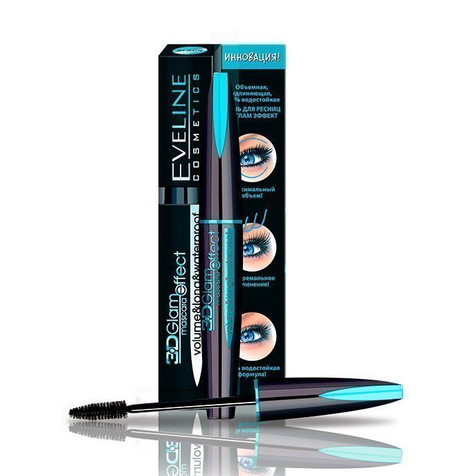 Eveline Cosmetics 3D Glam Effect Mascara Waterproof, Водостойкая тушь для ресниц, 8 мл Источник: angelina.kharkov.ua